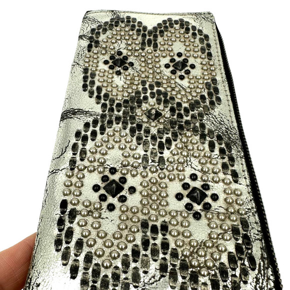 Calleen Cordero Studded Antiqued Metallic Leather Wallet Silver - Picture 8 of 12